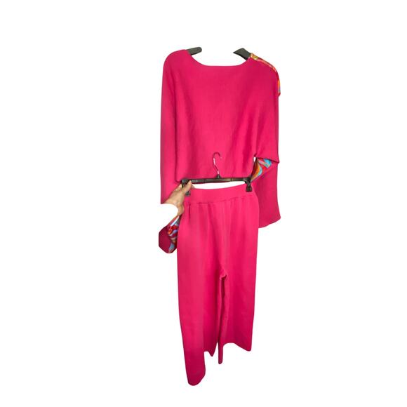 NWT Made With Love Sweater top pant set MED Abstract Retro Pink Knit Contemp - Picture 2 of 8